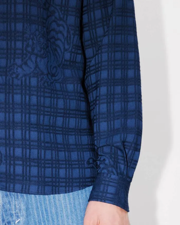 Men 039KENZO Bamboo Tiger039 Casual Shirt Blue Black Kenzo Shirts