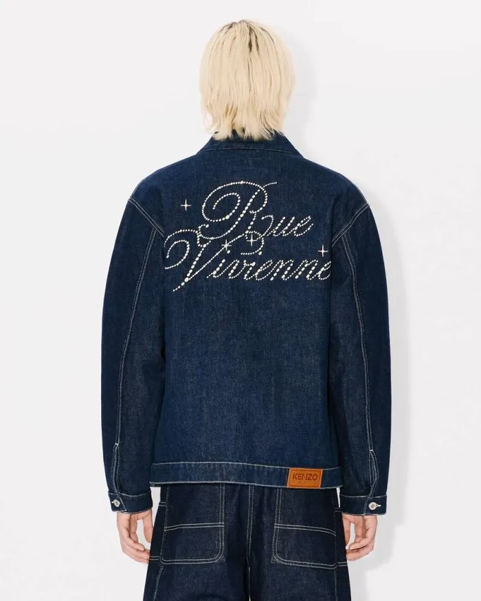 Men 039KENZO Constellation039 Embroidered Kimono In Japanese Denim Rinse Blue Denim Kenzo Jackets And Coats