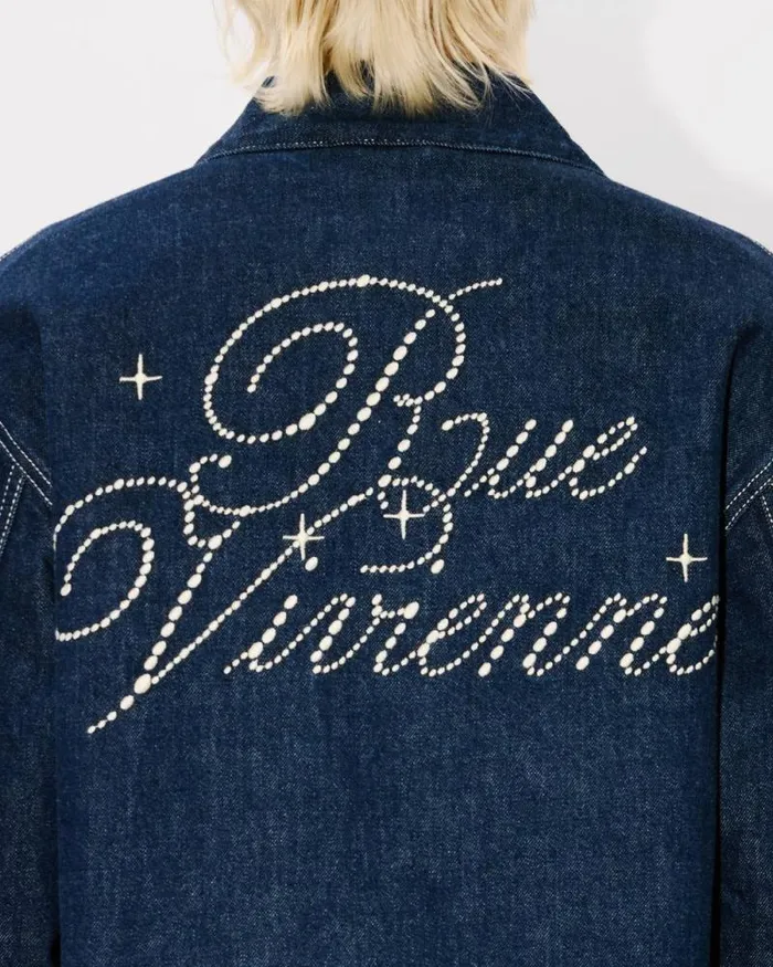 Men 039KENZO Constellation039 Embroidered Kimono In Japanese Denim Rinse Blue Denim Kenzo Jackets And Coats
