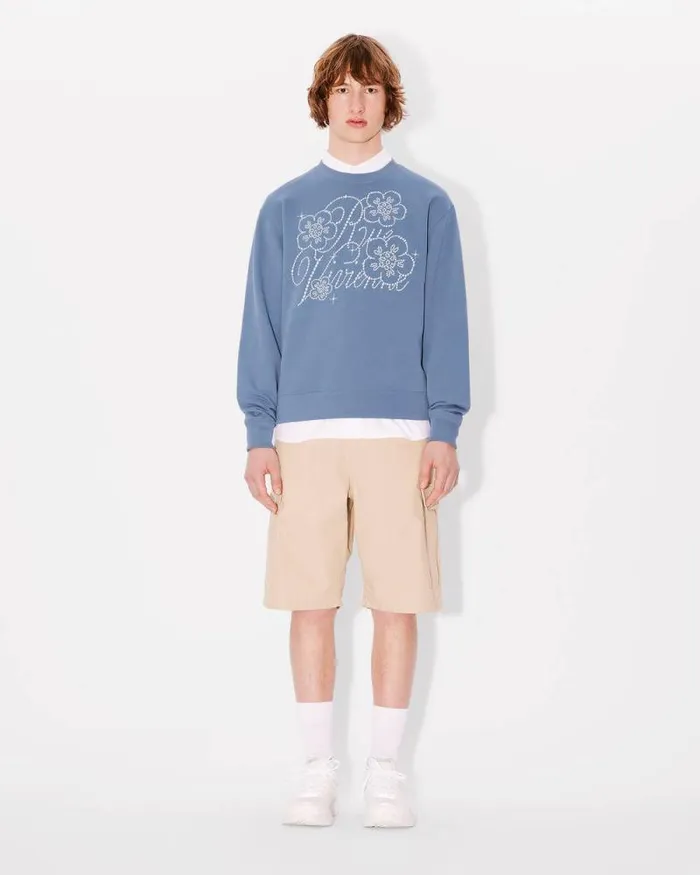 Men 039KENZO Constellation039 Embroidered Sweatshirt In Cotton Blue Kenzo Sweatshirts And Hoodies