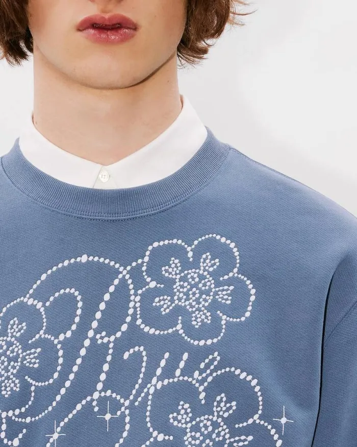 Men 039KENZO Constellation039 Embroidered Sweatshirt In Cotton Blue Kenzo Sweatshirts And Hoodies