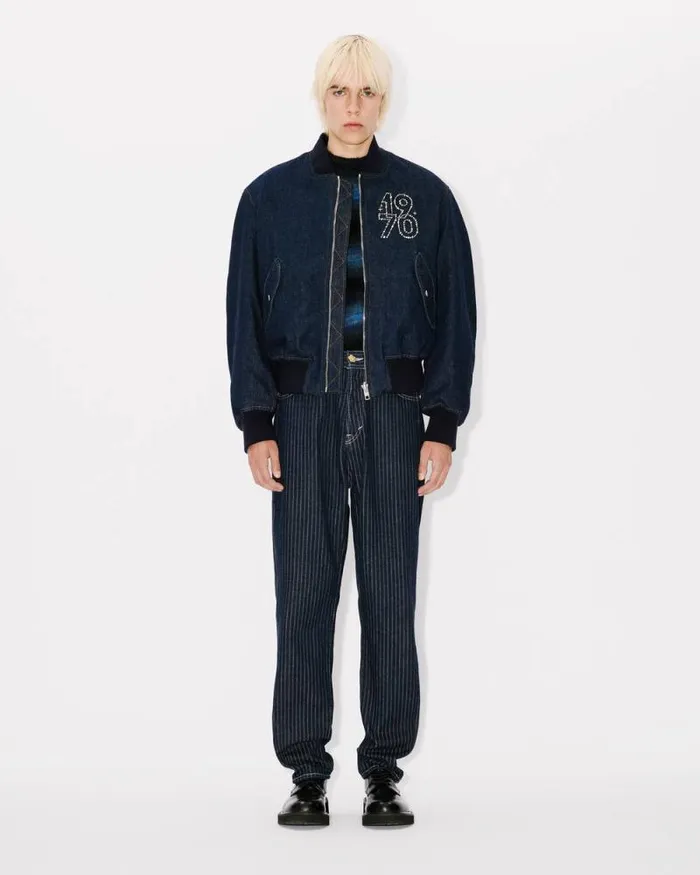 Men 039KENZO Constellation039 Reversible Embroidered Bomber In Japanese Denim Rinse Blue Denim Kenzo Jackets And Coats