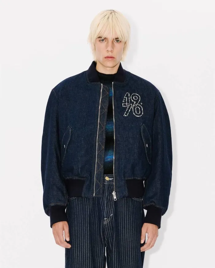 Men 039KENZO Constellation039 Reversible Embroidered Bomber In Japanese Denim Rinse Blue Denim Kenzo Jackets And Coats