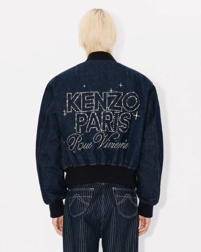 Men 039KENZO Constellation039 Reversible Embroidered Bomber In Japanese Denim Rinse Blue Denim Kenzo Jackets And Coats