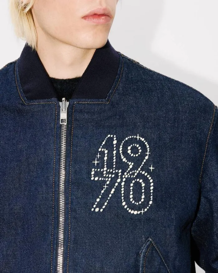 Men 039KENZO Constellation039 Reversible Embroidered Bomber In Japanese Denim Rinse Blue Denim Kenzo Jackets And Coats