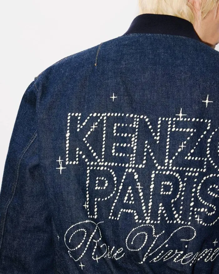 Men 039KENZO Constellation039 Reversible Embroidered Bomber In Japanese Denim Rinse Blue Denim Kenzo Jackets And Coats