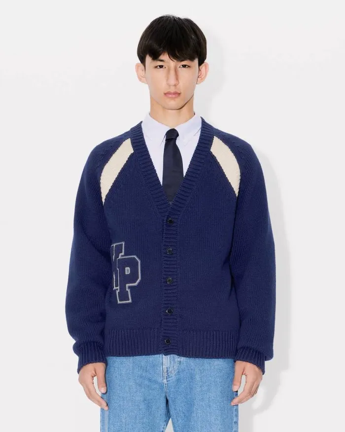 Men 039KENZO Paris Varsity039 Cardigan In Wool And Cotton Midnight Blue Kenzo Sweaters And Cardigans