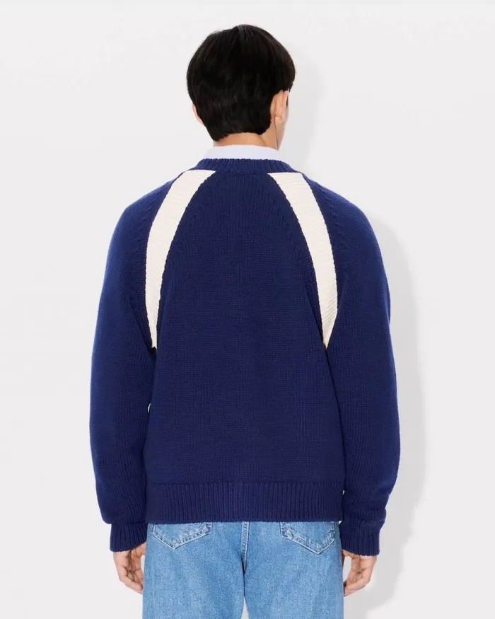 Men 039KENZO Paris Varsity039 Cardigan In Wool And Cotton Midnight Blue Kenzo Sweaters And Cardigans