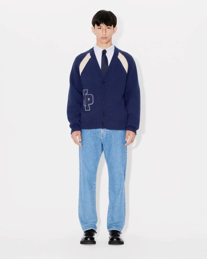 Men 039KENZO Paris Varsity039 Cardigan In Wool And Cotton Midnight Blue Kenzo Sweaters And Cardigans