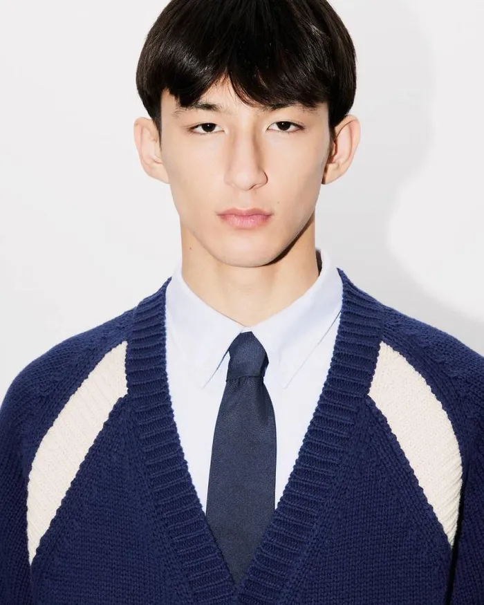 Men 039KENZO Paris Varsity039 Cardigan In Wool And Cotton Midnight Blue Kenzo Sweaters And Cardigans