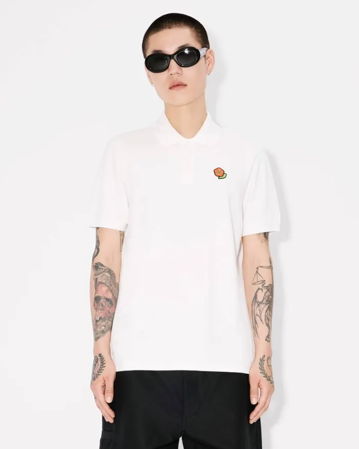 Men 039KENZO Pop039 Embroidered Slim Polo In Cotton Off White Kenzo Tshirts And Polos