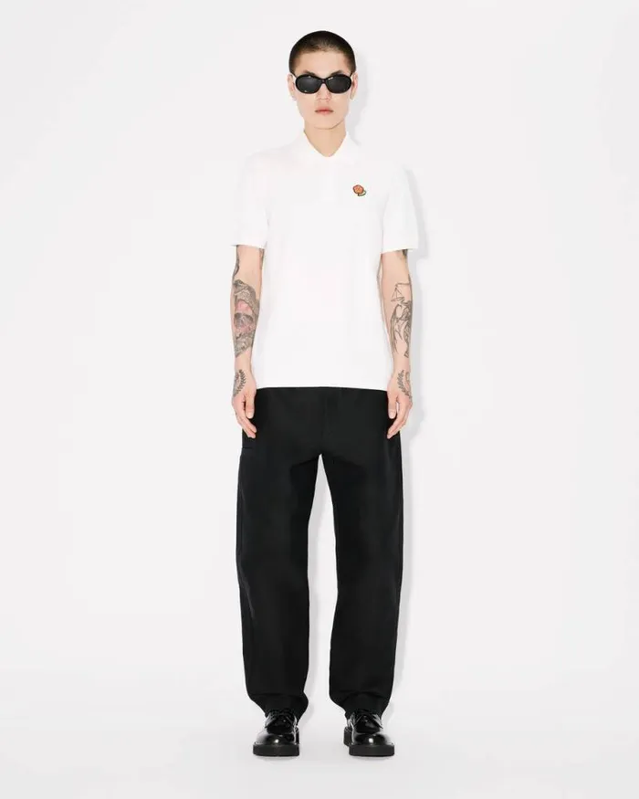 Men 039KENZO Pop039 Embroidered Slim Polo In Cotton Off White Kenzo Tshirts And Polos