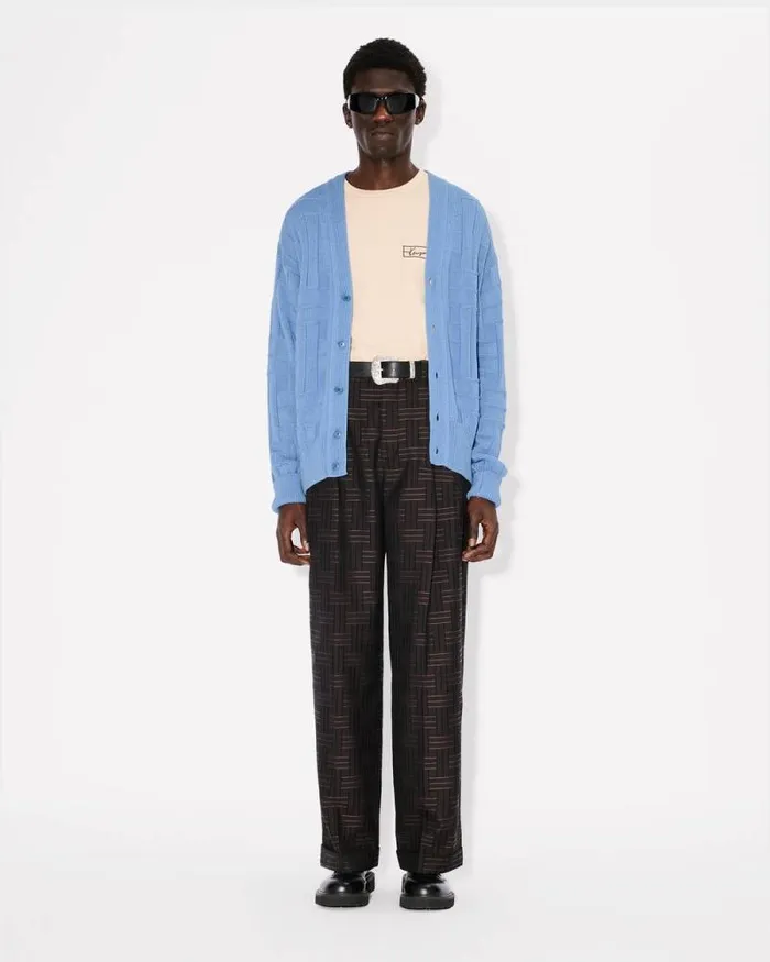 Men 039KENZO Weave039 Embroidered Cardigan In Cotton Sky Blue Kenzo Sweaters And Cardigans