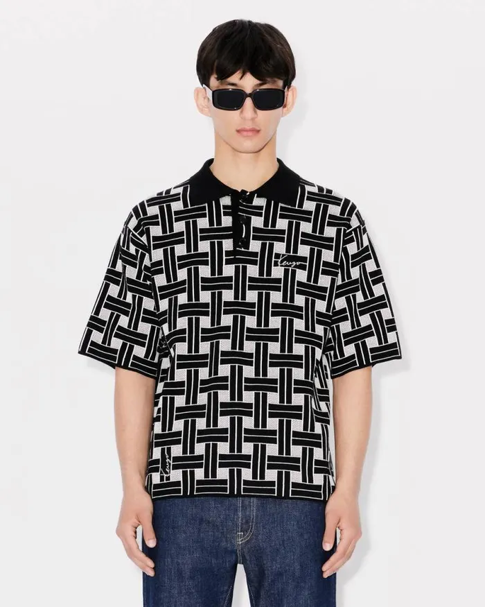 Men 039KENZO Weave039 Embroidered Polo Black Kenzo Tshirts And Polos