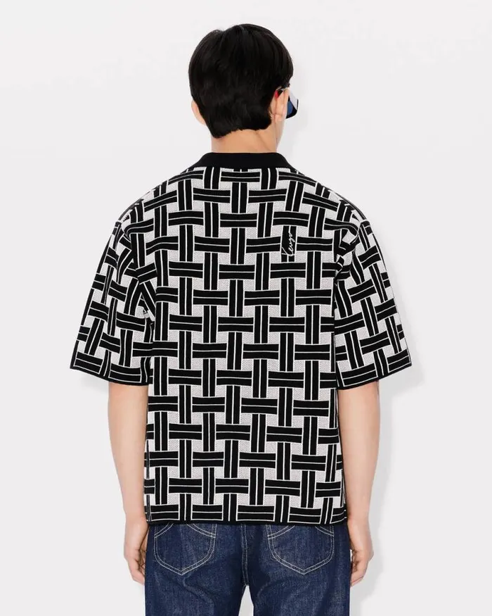 Men 039KENZO Weave039 Embroidered Polo Black Kenzo Tshirts And Polos