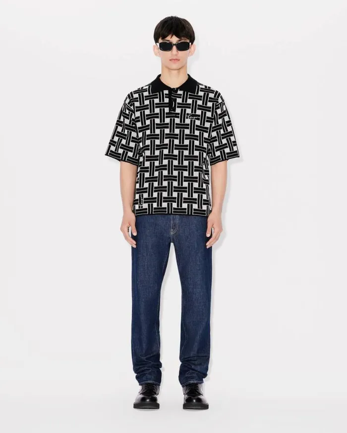 Men 039KENZO Weave039 Embroidered Polo Black Kenzo Tshirts And Polos