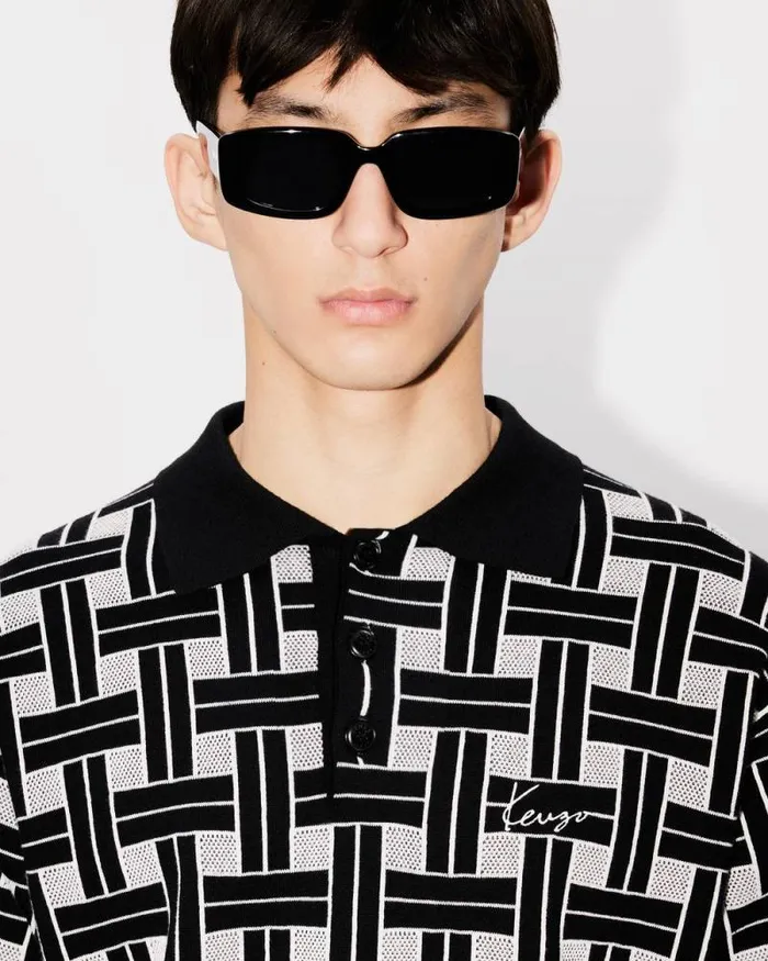 Men 039KENZO Weave039 Embroidered Polo Black Kenzo Tshirts And Polos