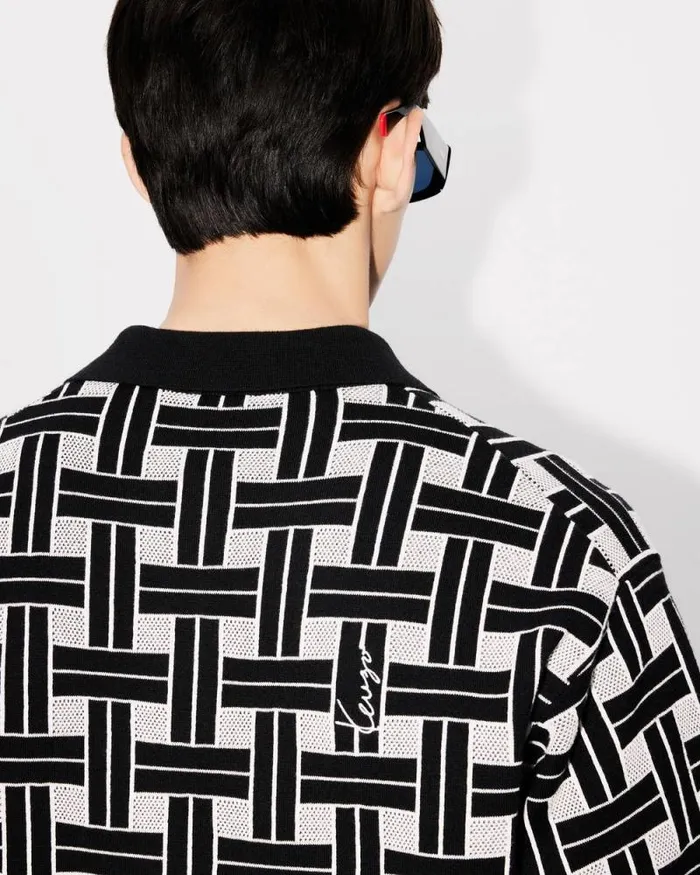 Men 039KENZO Weave039 Embroidered Polo Black Kenzo Tshirts And Polos
