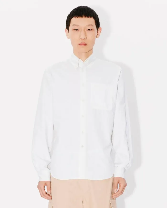 Men 039KENZO Weave039 Jacquard Slim Shirt White Kenzo Shirts