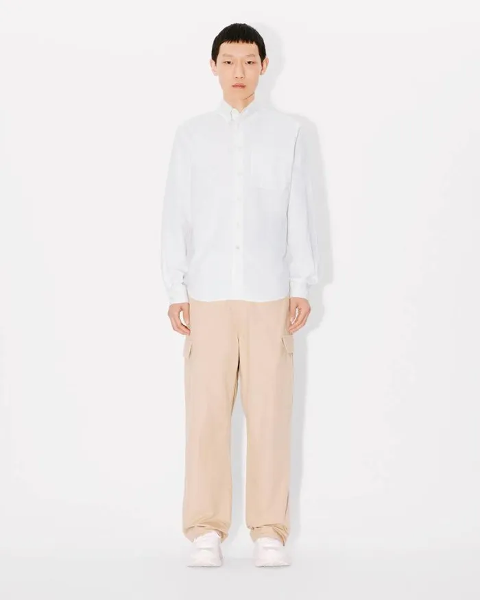 Men 039KENZO Weave039 Jacquard Slim Shirt White Kenzo Shirts