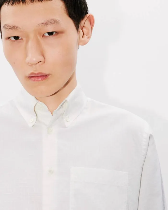 Men 039KENZO Weave039 Jacquard Slim Shirt White Kenzo Shirts