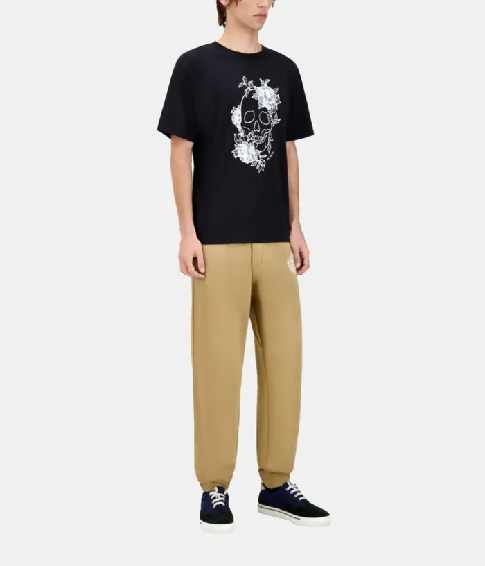 Men Black Tshirt With Flower Skull Serigraphy THE KOOPLES Tshirts