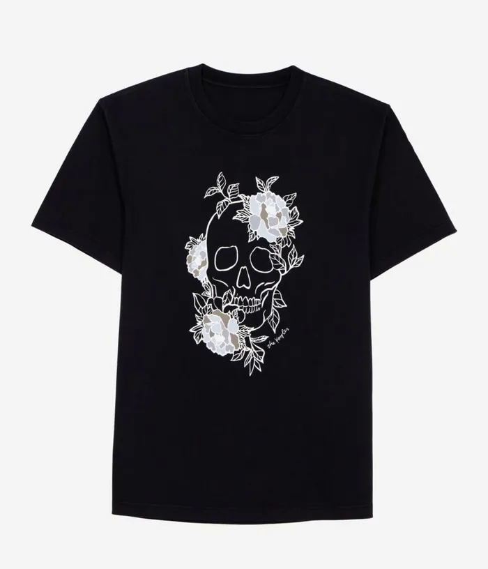 Men Black Tshirt With Flower Skull Serigraphy THE KOOPLES Tshirts