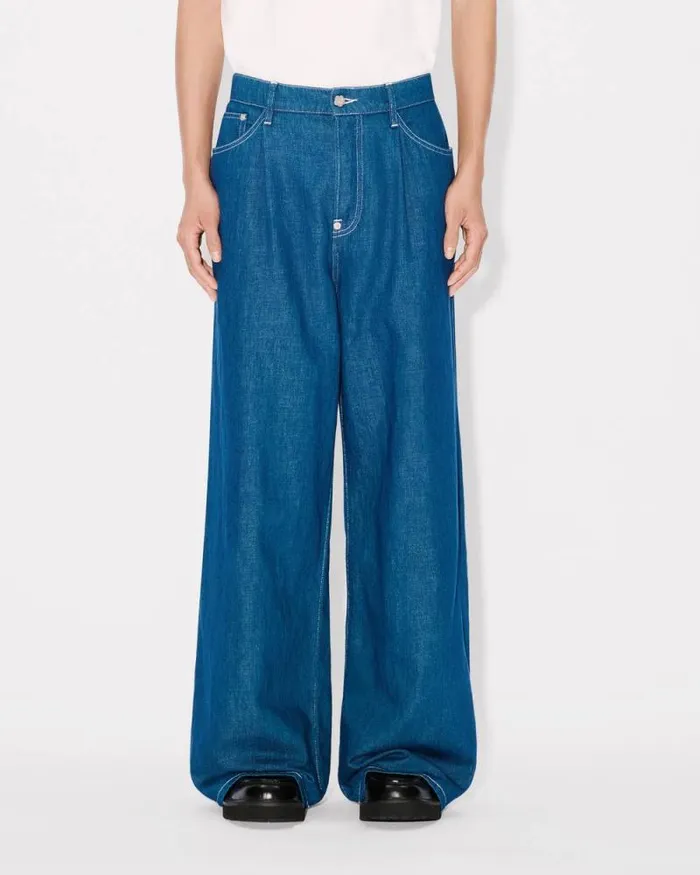 Men Buggy Jeans In Japanese Linen Denim Rinse Blue Denim Kenzo Denim
