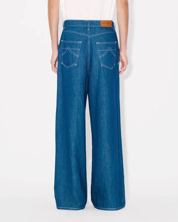 Men Buggy Jeans In Japanese Linen Denim Rinse Blue Denim Kenzo Denim