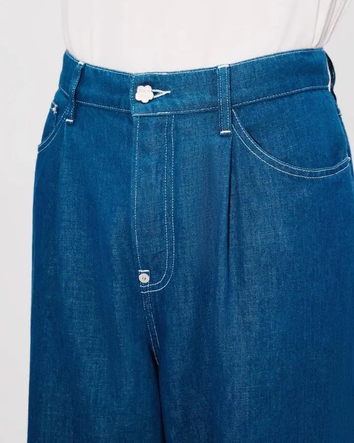 Men Buggy Jeans In Japanese Linen Denim Rinse Blue Denim Kenzo Denim