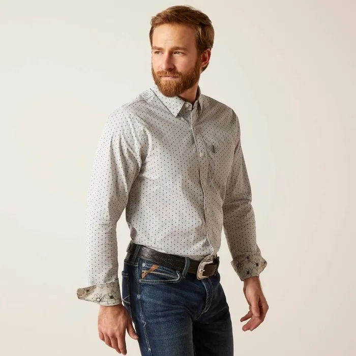 Men Button Down Shirts Ariat Maddox Stretch Modern Fit Shirt Grey