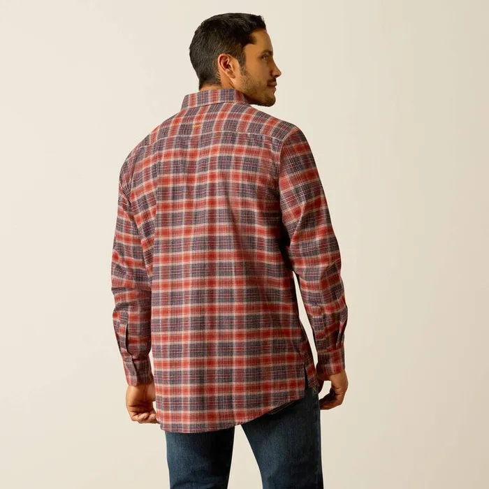 Men Button Down Shirts Ariat Rebar Flannel DuraStretch Work Shirt Burnt Henna