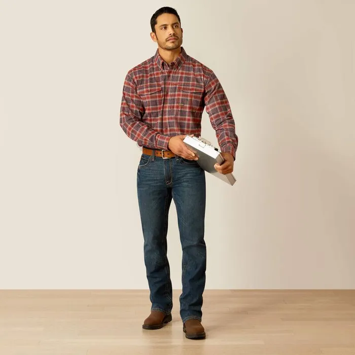 Men Button Down Shirts Ariat Rebar Flannel DuraStretch Work Shirt Burnt Henna