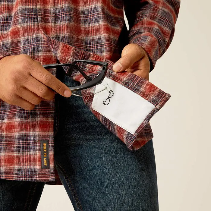 Men Button Down Shirts Ariat Rebar Flannel DuraStretch Work Shirt Burnt Henna