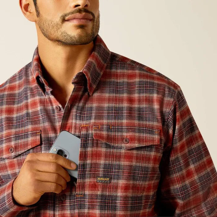 Men Button Down Shirts Ariat Rebar Flannel DuraStretch Work Shirt Burnt Henna