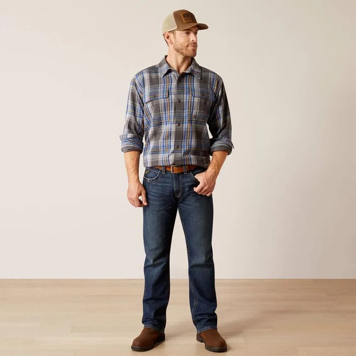 Men Button Down Shirts Ariat Rebar Heavy Flannel Work Shirt Charcoal Heather