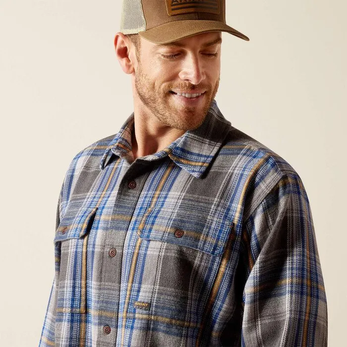 Men Button Down Shirts Ariat Rebar Heavy Flannel Work Shirt Charcoal Heather