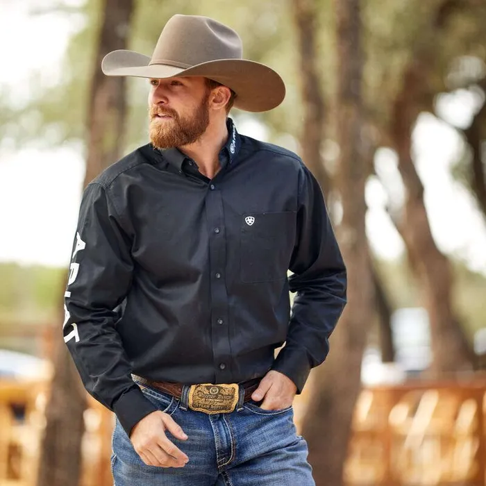 Men Button Down Shirts Ariat Team Logo Twill Classic Fit Shirt Blackandwhite