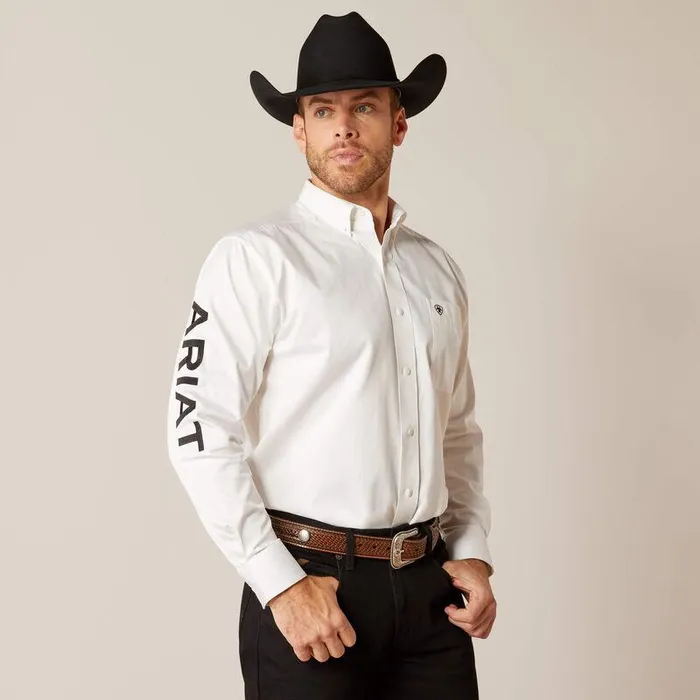 Men Button Down Shirts Ariat Team Logo Twill Classic Fit Shirt Whiteandblack