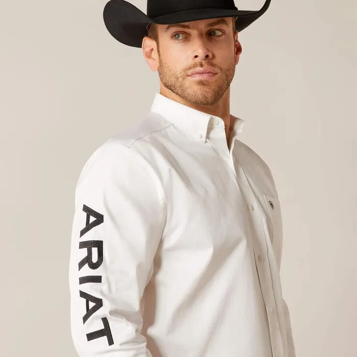 Men Button Down Shirts Ariat Team Logo Twill Classic Fit Shirt Whiteandblack