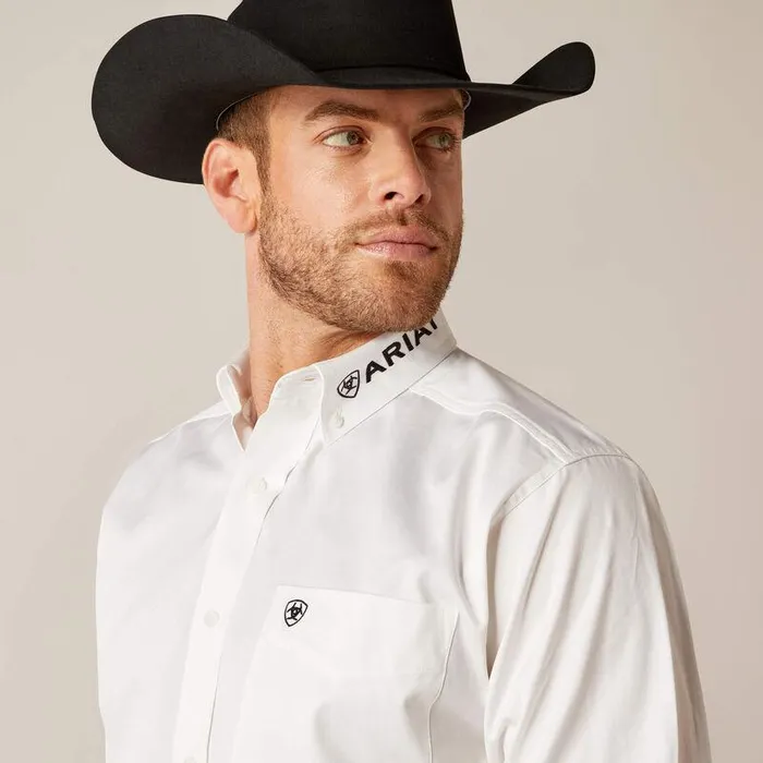 Men Button Down Shirts Ariat Team Logo Twill Classic Fit Shirt Whiteandblack