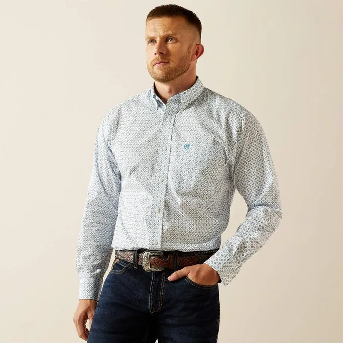 Men Button Down Shirts Ariat Wrinkle Free Baker Classic Fit Shirt Blue