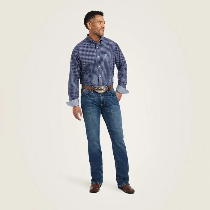 Men Button Down Shirts Ariat Wrinkle Free Immanuel Classic Fit Shirt Midnight Sail