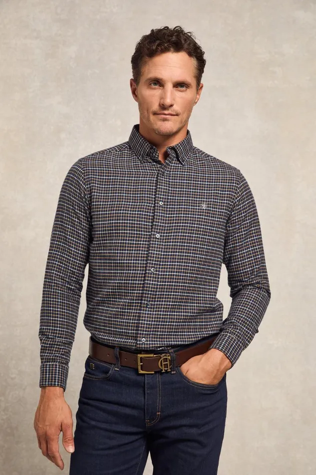 Men Classic Button Down Shirt Cheltenham Navy Check Holland Cooper Shirts