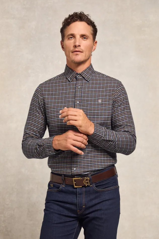 Men Classic Button Down Shirt Cheltenham Navy Check Holland Cooper Shirts