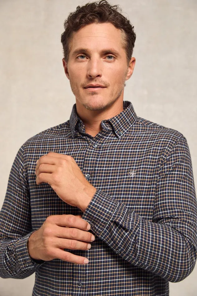 Men Classic Button Down Shirt Cheltenham Navy Check Holland Cooper Shirts