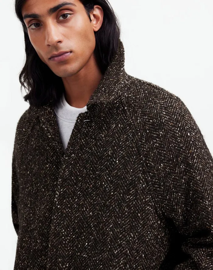 Men Coats Jackets Madewell RaglanSleeve Topcoat In Italian Fabric Chocolate Multi