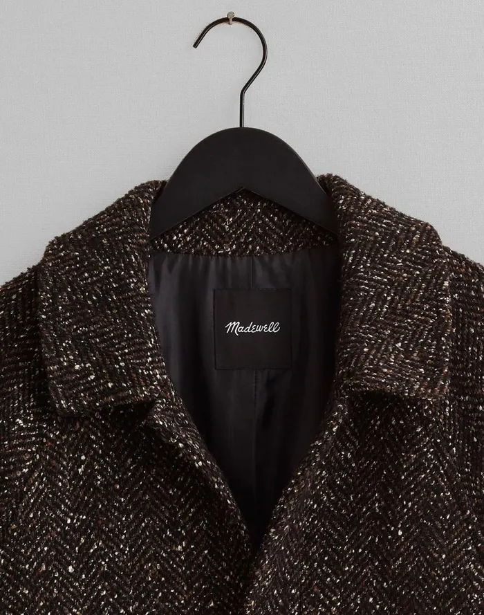 Men Coats Jackets Madewell RaglanSleeve Topcoat In Italian Fabric Chocolate Multi