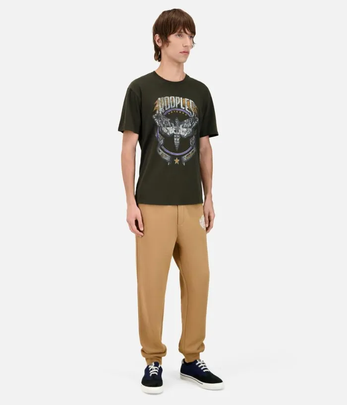 Men Dark Green Tshirt With Skull Butterfly Serigraphy THE KOOPLES Tshirts