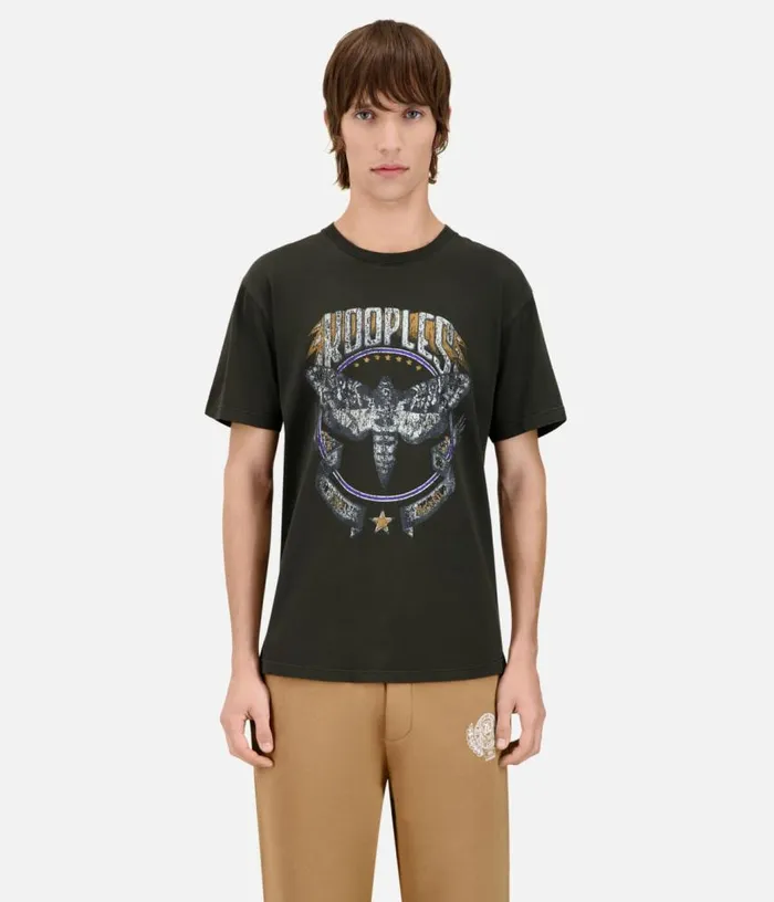 Men Dark Green Tshirt With Skull Butterfly Serigraphy THE KOOPLES Tshirts